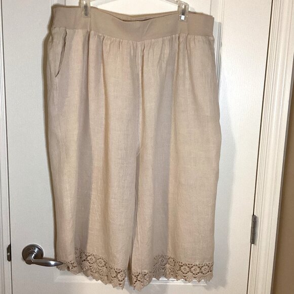 Lungo L'arno Women's Wide Leg Linen Capri Pants Linen Made in Italy Size 2X - Picture 2 of 8